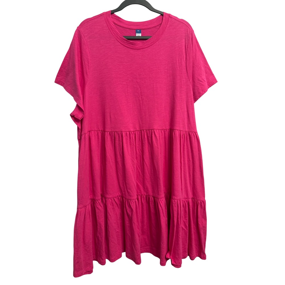 Old Navy Womens XXL Pink Tiered Knit Short Sleeve Mini Dress Pockets Romantic